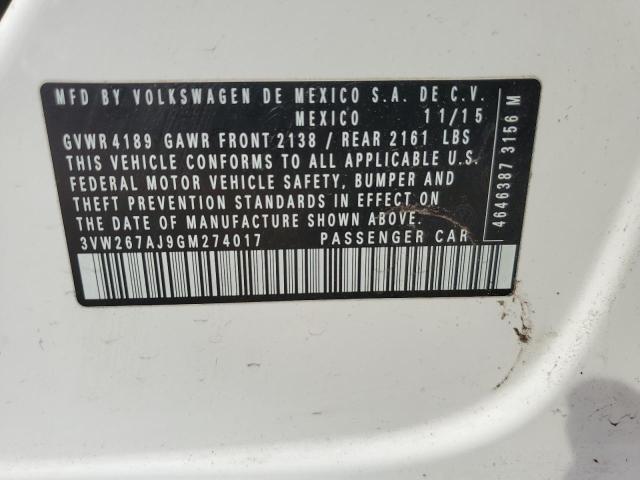 3VW267AJ9GM274017 - 2016 VOLKSWAGEN JETTA S თეთრი ფოტო 12