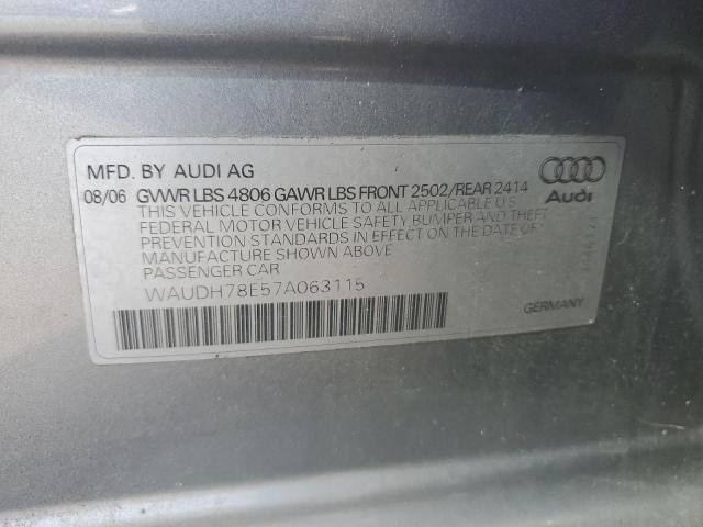 WAUDH78E57A063115 - 2007 AUDI A4 3.2 QUATTRO SILVER photo 12