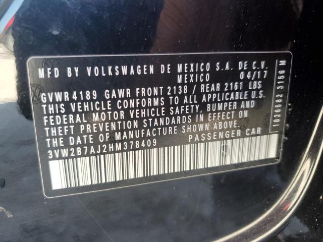 3VW2B7AJ2HM378409 - 2017 VOLKSWAGEN JETTA S BLACK photo 13