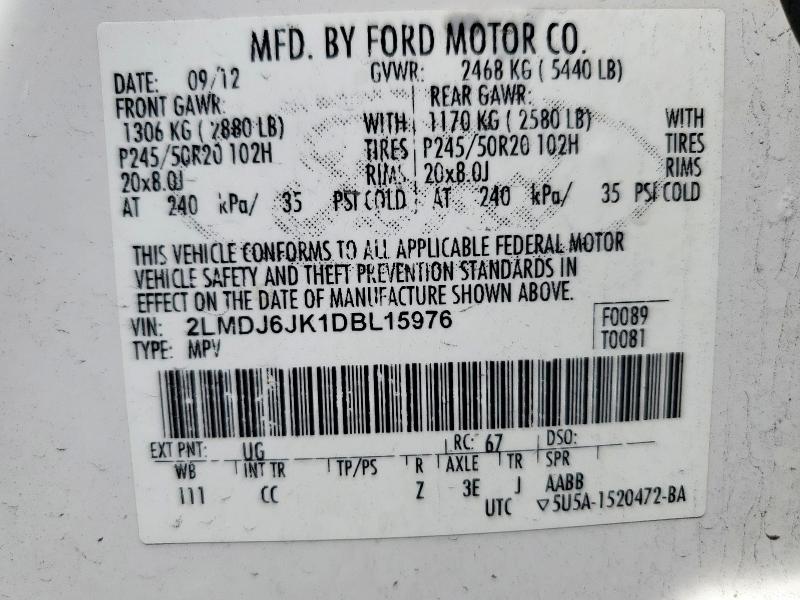 2LMDJ6JK1DBL15976 - 2013 LINCOLN MKX WHITE photo 14