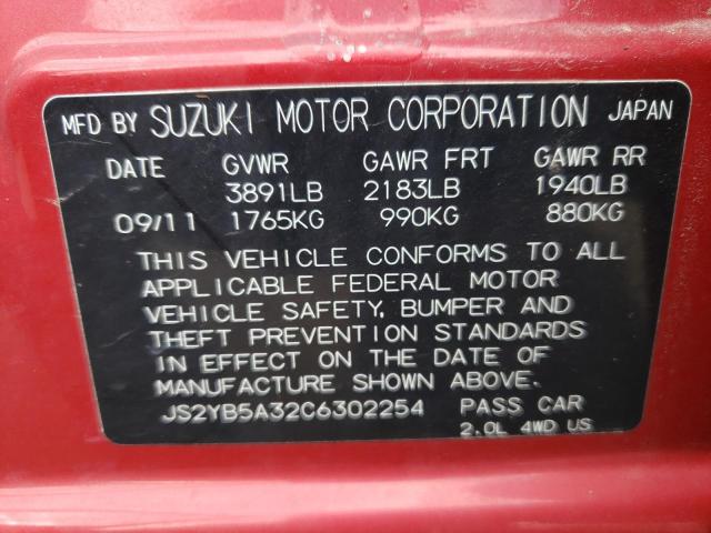 JS2YB5A32C6302254 - 2012 SUZUKI SX4 RED photo 12