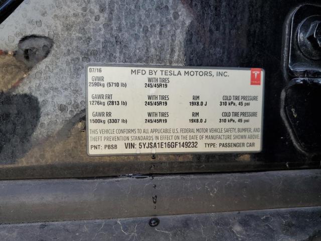 5YJSA1E16GF149232 - 2016 TESLA MODEL S Սև լուսանկար 12