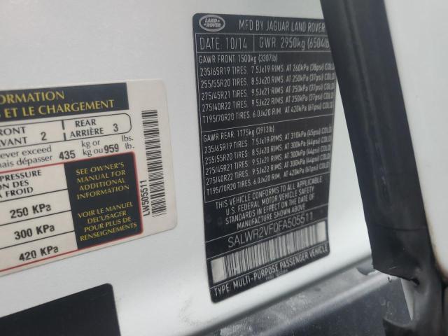 SALWR2VF0FA505511 - 2015 LAND ROVER RANGE ROVE HSE WHITE photo 14
