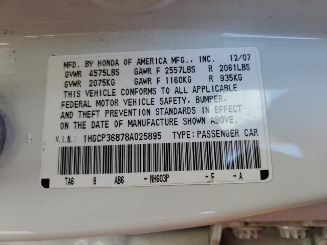 1HGCP36878A025895 - 2008 HONDA ACCORD EXL WHITE photo 12
