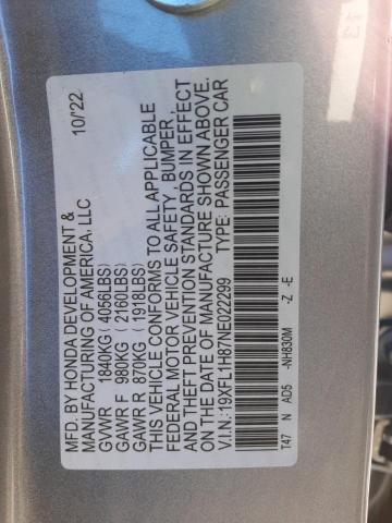 19XFL1H87NE022299 - 2022 HONDA CIVIC SPORT TOURING Gümüş foto 12