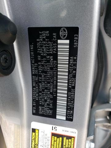 4T1B11HK8KU825129 - 2019 TOYOTA CAMRY L ვერცხლისფერი ფოტო 12