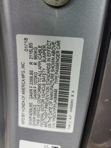 1HGCV1F51JA089646 - 2018 HONDA ACCORD EXL SILVER photo 12