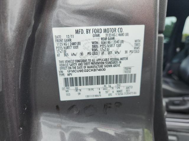 1FMCU9EG2CKB74930 - 2012 FORD ESCAPE LIMITED 灰色 照片 13