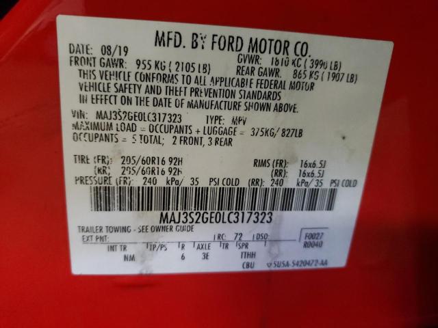 MAJ3S2GE0LC317323 - 2020 FORD ECOSPORT SE RED photo 13
