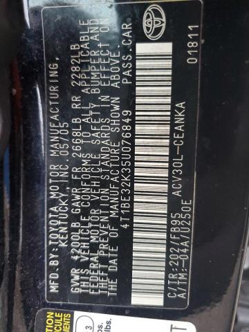 4T1BE32K35U076849 - 2005 TOYOTA CAMRY LE BLACK photo 12