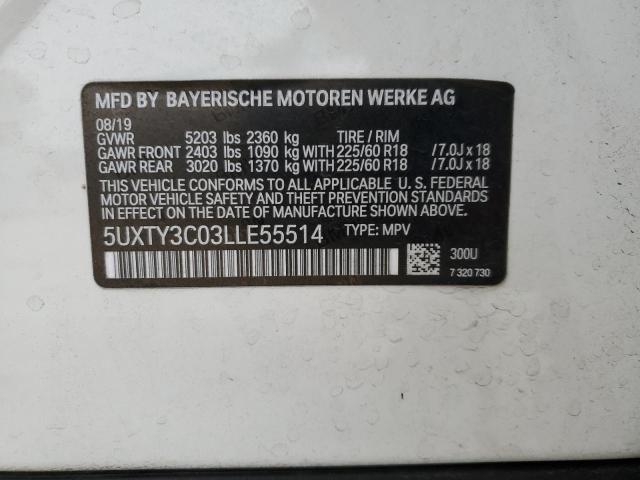 5UXTY3C03LLE55514 - 2020 BMW X3 SDRIVE30I WHITE photo 13