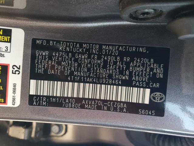 4T1F11AK4LU928464 - 2020 TOYOTA CAMRY XLE 灰色 照片 13