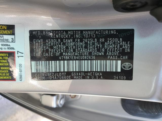 4T1BK1EB4EU082636 - 2014 TOYOTA AVALON BASE Сріблястий фото 12