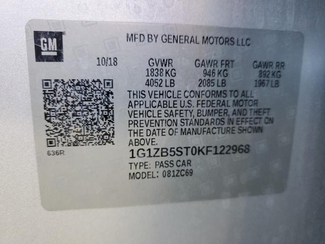 1G1ZB5ST0KF122968 - 2019 CHEVROLET MALIBU LS SILVER photo 12