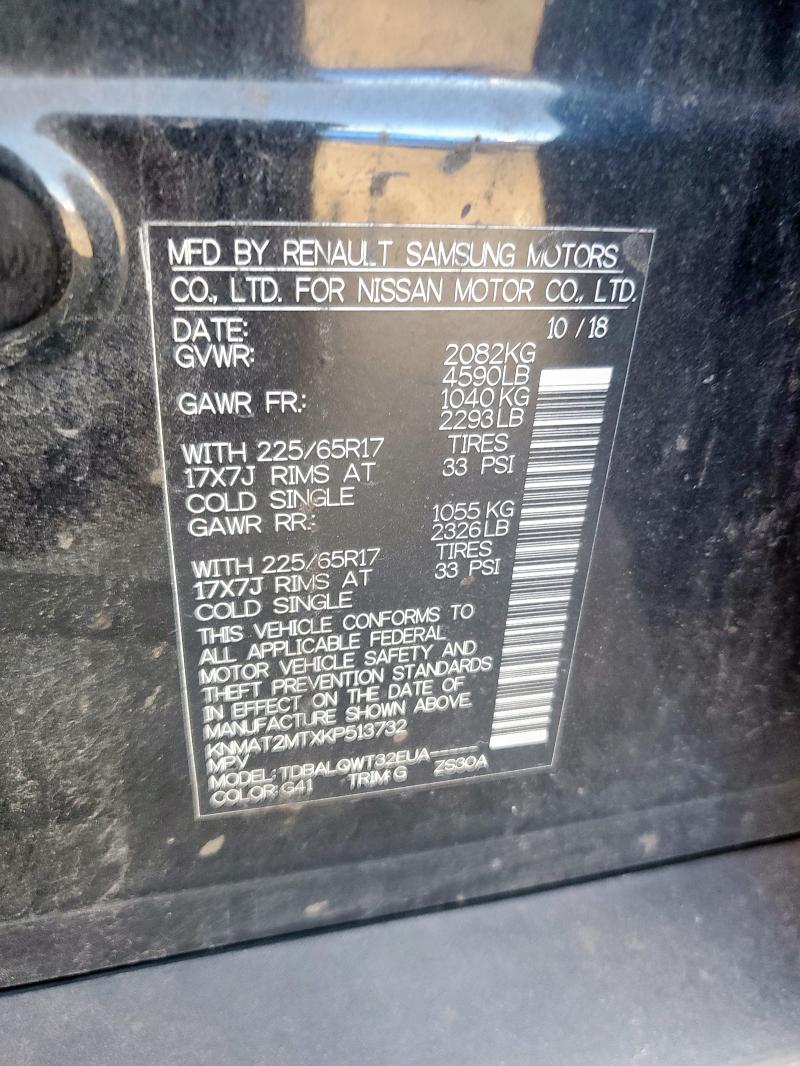 KNMAT2MTXKP513732 - 2019 NISSAN ROGUE S შავი ფოტო 12