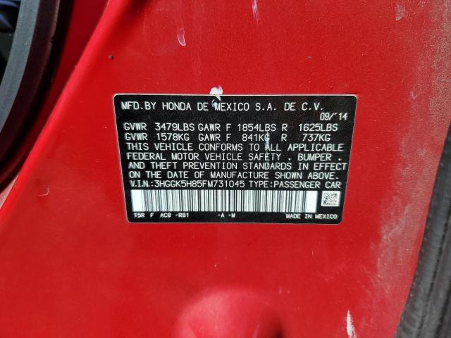 3HGGK5H85FM731045 - 2015 HONDA FIT EX 红色 照片 12