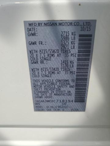 5N1AR2MM3FC718194 - 2015 NISSAN PATHFINDER S WHITE photo 13