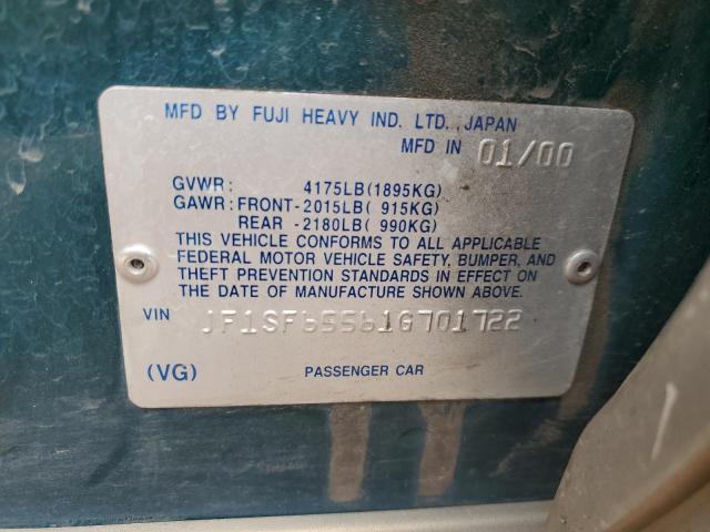 JF1SF65561G701722 - 2001 SUBARU FORESTER S GREEN photo 12
