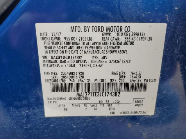 MAJ3P1TE3JC174382 - 2018 FORD ECOSPORT SE BLUE photo 12