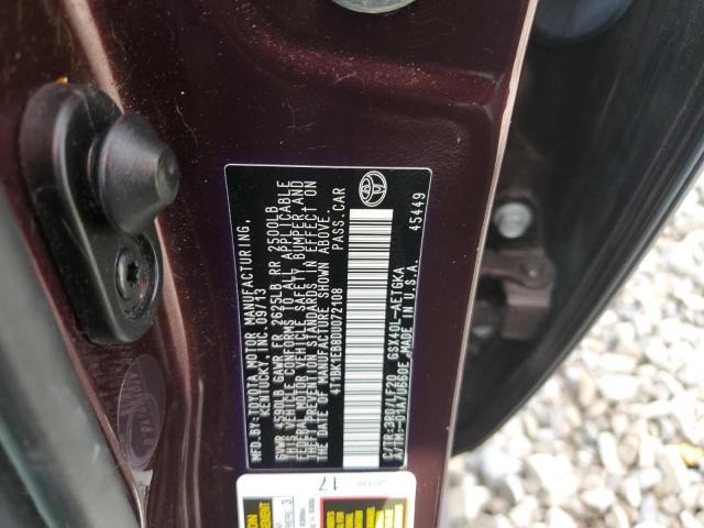 4T1BK1EB8DU072108 - 2013 TOYOTA AVALON BASE 栗色 照片 12