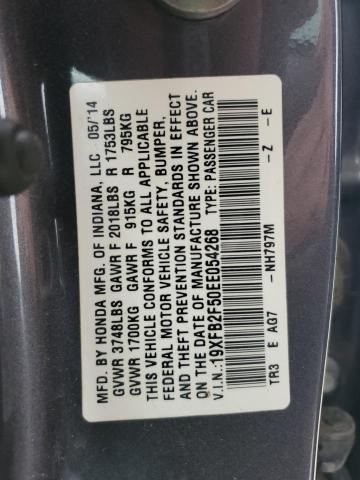 19XFB2F50EE054268 - 2014 HONDA CIVIC LX GRAY photo 13