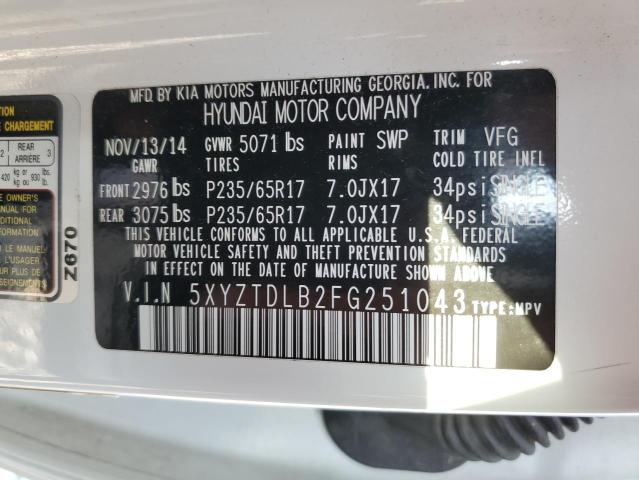 5XYZTDLB2FG251043 - 2015 HYUNDAI SANTA FE S WHITE photo 13