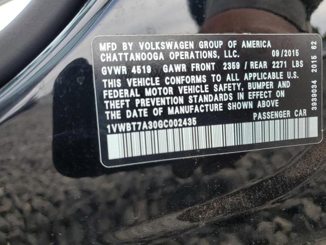 1VWBT7A30GC002435 - 2016 VOLKSWAGEN PASSAT SE შავი ფოტო 12