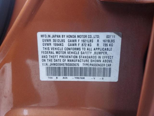 JHMGE8H57BS003675 - 2011 HONDA FIT SPORT 橙色 照片 12