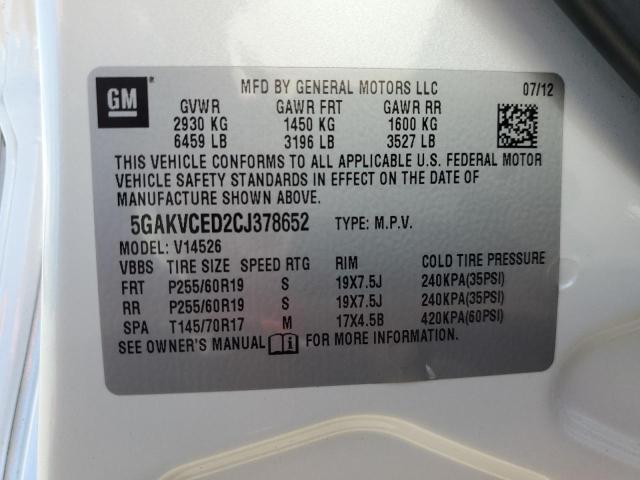 5GAKVCED2CJ378652 - 2012 BUICK ENCLAVE WHITE photo 13