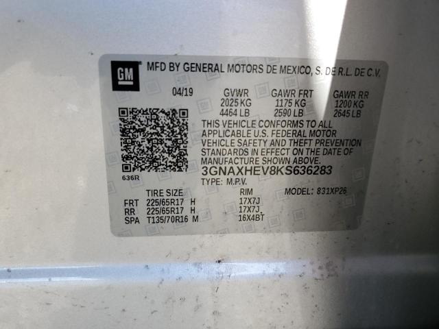 3GNAXHEV8KS636283 - 2019 CHEV EQUINOX LS 银色 照片 12