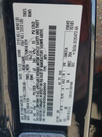 1FMCU9H93DUB99600 - 2013 FORD ESCAPE SEL BLACK photo 13