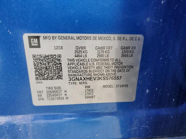 3GNAXHEV3KS576557 - 2019 CHEVROLET EQUINOX LS BLUE photo 14