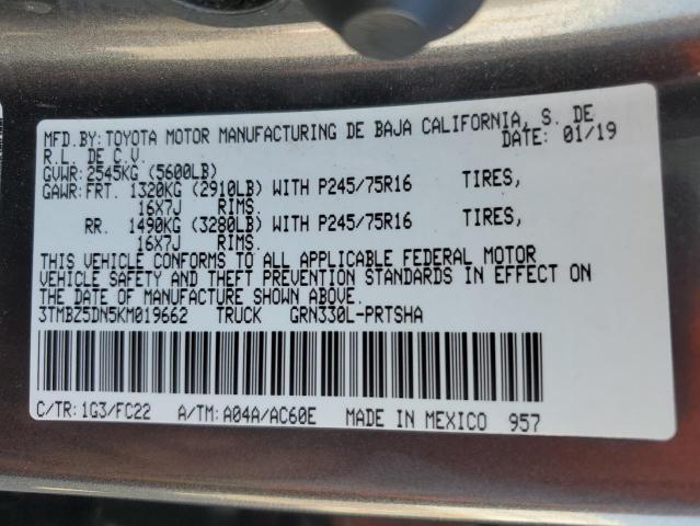 3TMBZ5DN5KM019662 - 2019 TOYOTA TACOMA DOUBLE CAB CHARCOAL photo 13