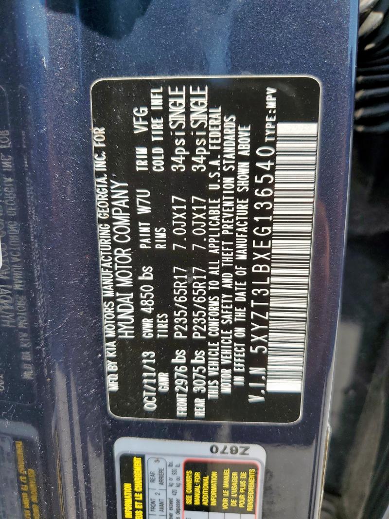 5XYZT3LBXEG136540 - 2014 HYUNDAI SANTA FE S BLUE photo 13