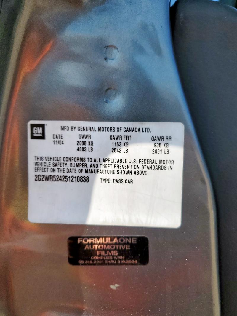 2G2WR524251210838 - 2005 PONTIAC GRAND PRIX GTP TEAL photo 12