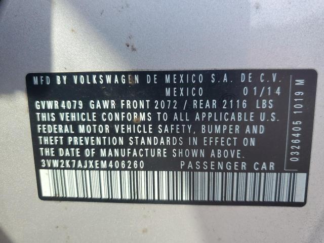 3VW2K7AJXEM406260 - 2014 VOLKSWAGEN JETTA BASE SILVER photo 12