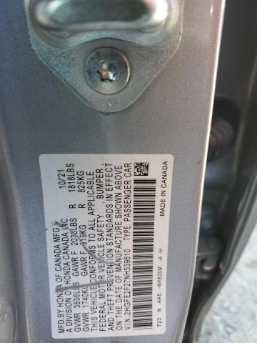 2HGFE2F27NH539610 - 2022 HONDA CIVIC LX SILVER photo 12