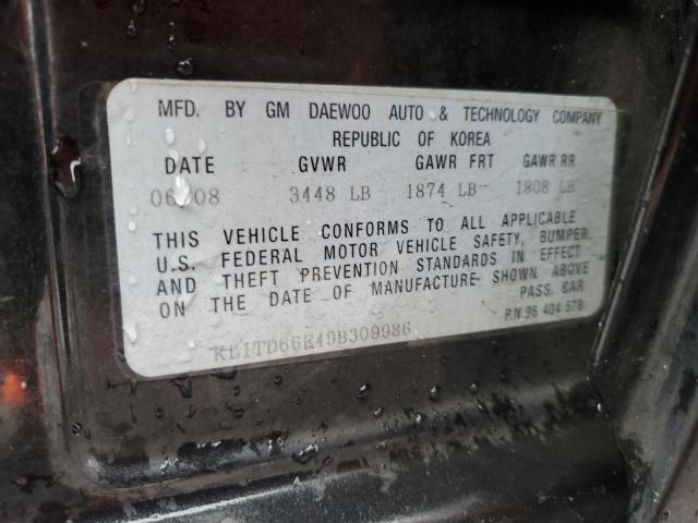 KL1TD66E49B309986 - 2009 CHEVROLET AVEO LS 黑色 照片 12