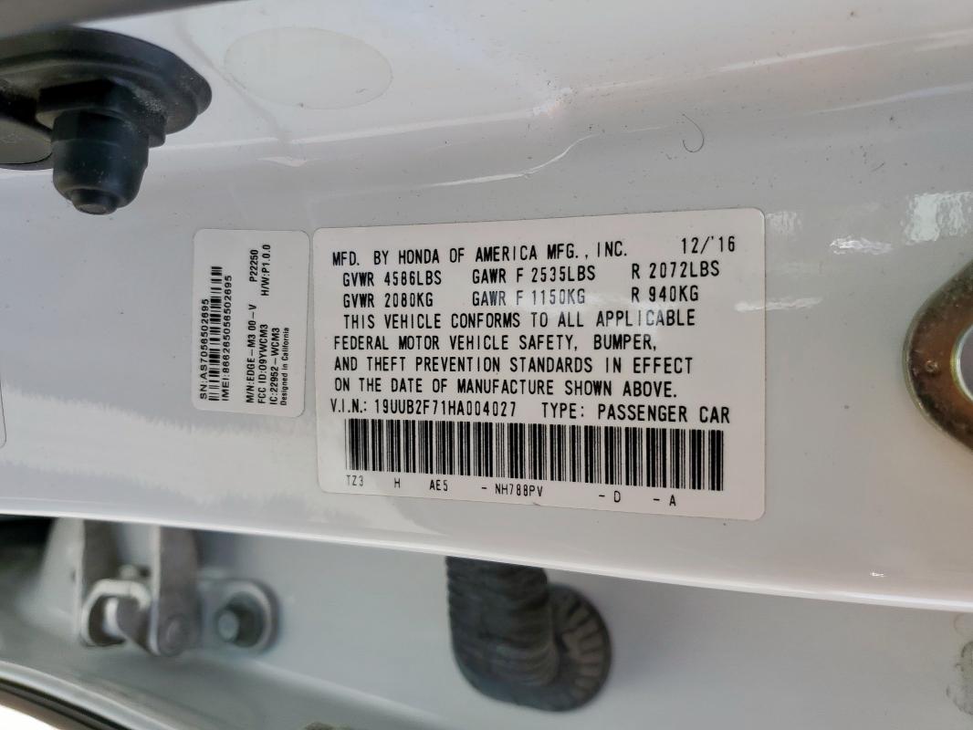 19UUB2F71HA004027 - 2017 ACURA TLX ADVANCE WHITE photo 12