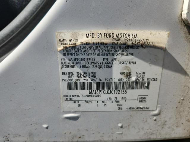 MAJ6P1CL0JC192155 - 2018 FORD ECOSPORT SES Ақ фото 13