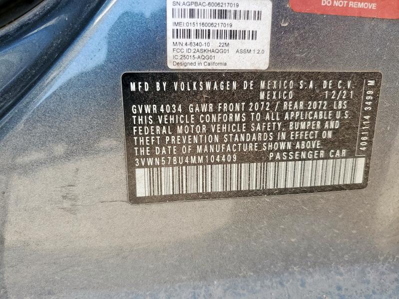 3VWN57BU4MM104409 - 2021 VOLKSWAGEN JETTA S GRAY photo 12