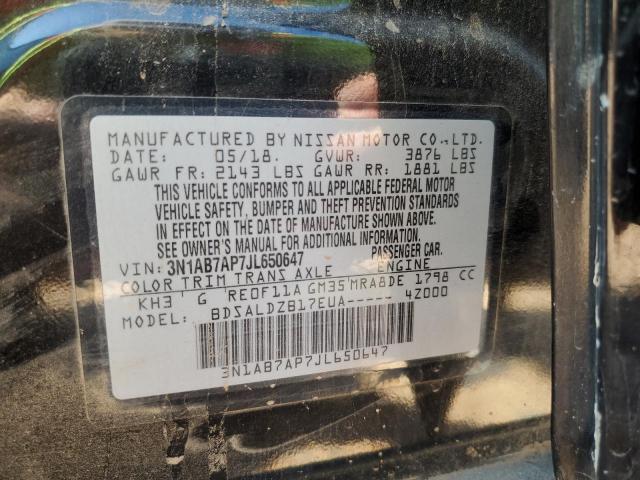 3N1AB7AP7JL650647 - 2018 NISS SENTRA S BLACK photo 12