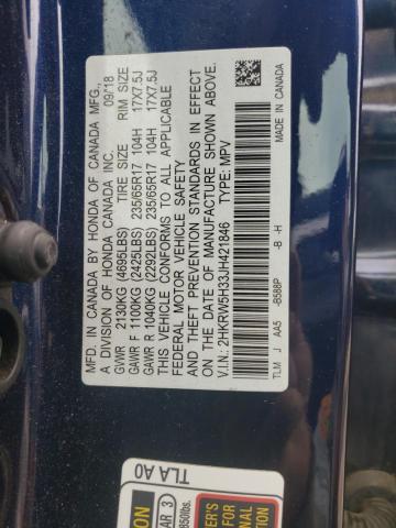 2HKRW5H33JH421846 - 2018 HONDA CR-V LX BLUE photo 13