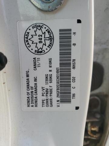 2HGFB2E5XCH014901 - 2012 HONDA CIVIC LX თეთრი ფოტო 12