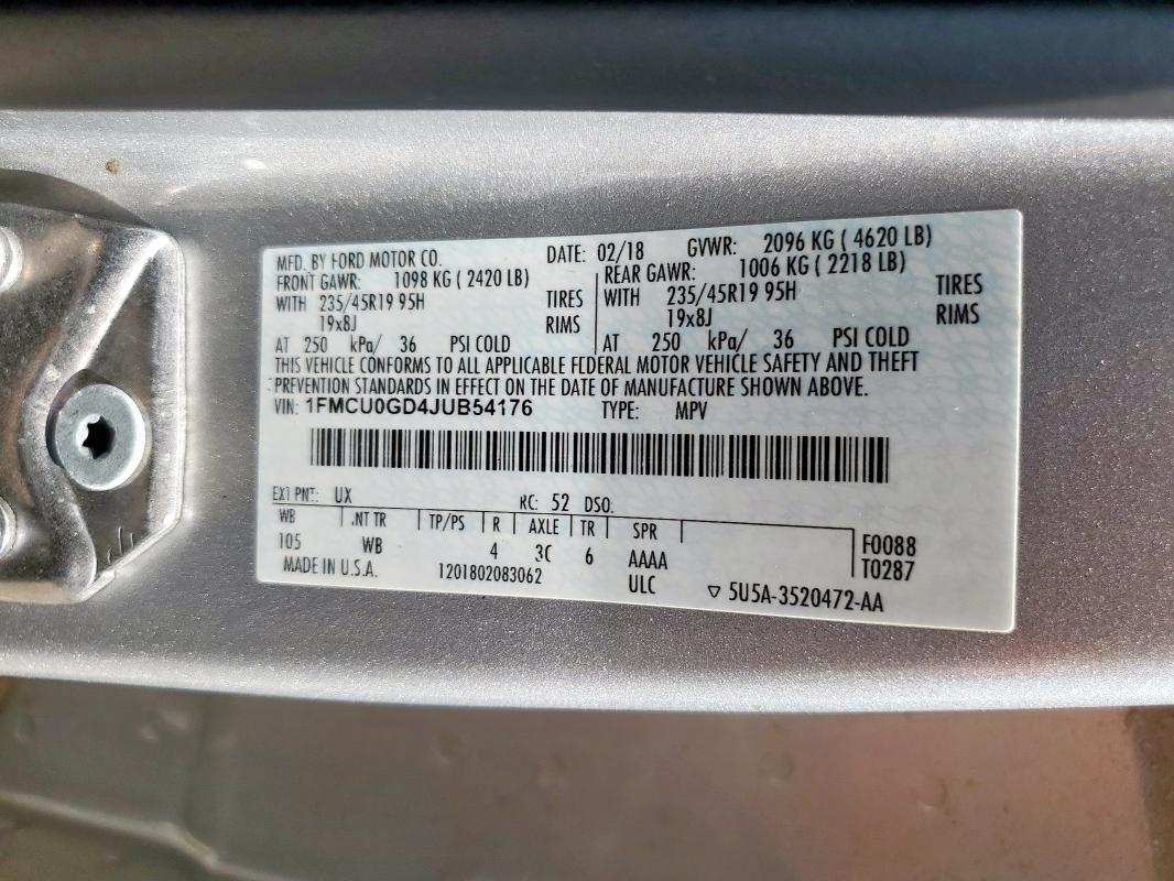 1FMCU0GD4JUB54176 - 2018 FORD ESCAPE SE SILVER photo 13