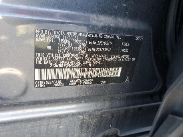 2T3W1RFV3MW155917 - 2021 TOYOTA RAV4 XLE CHARCOAL photo 13