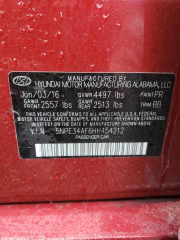 5NPE34AF6HH454212 - 2017 HYUNDAI SONATA SPORT RED photo 13