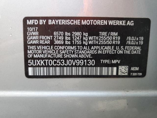 5UXKT0C53J0V99130 - 2018 BMW X5 XDR40E SILVER photo 13