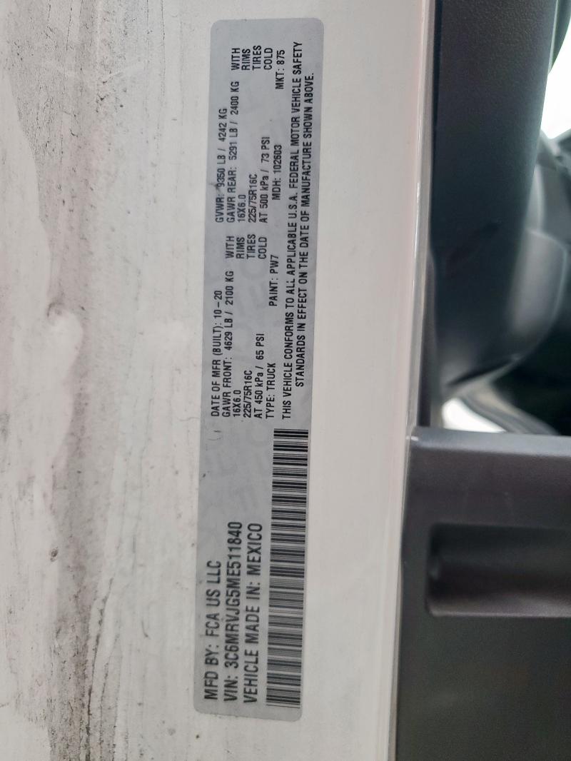 3C6MRVJG5ME511840 - 2021 RAM PROMASTER 3500 HIGH Biały zdjęcie 14