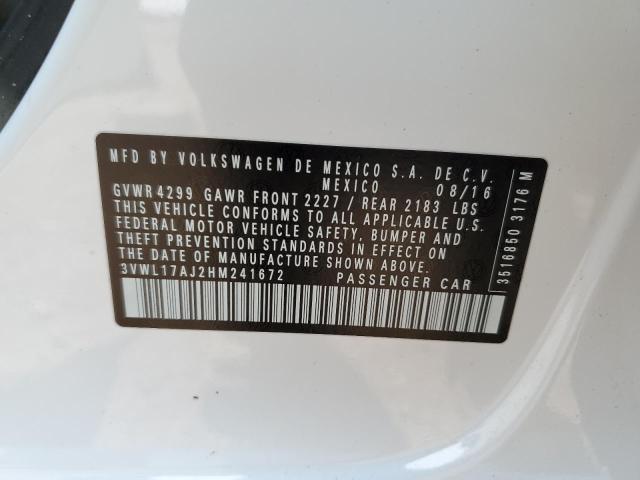 3VWL17AJ2HM241672 - 2017 VOLKSWAGEN JETTA SEL WHITE photo 13